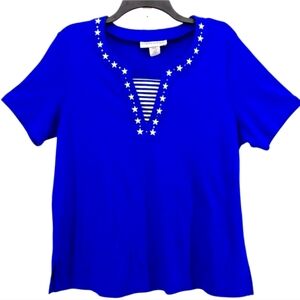 ✨Cathy Daniels Blue Embellished Short Sleeve Tee Size M